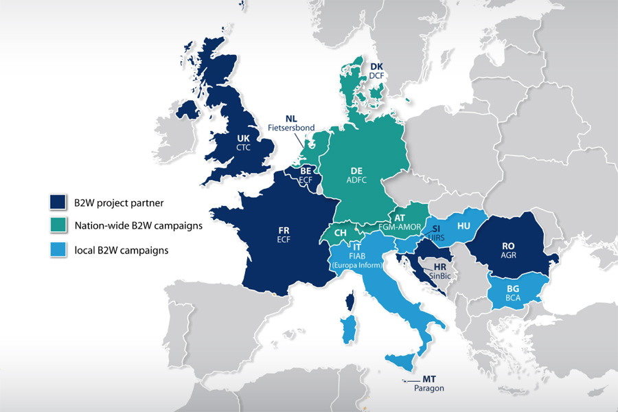 Map of bike2work in europe